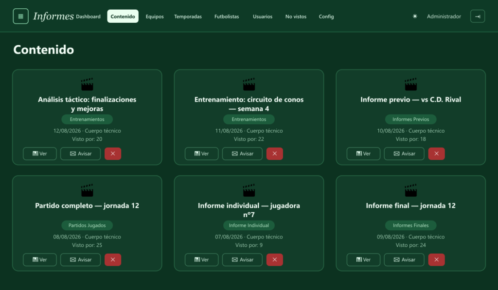 Aplicación para compartir informes de fútbol en pdf y vídeos
